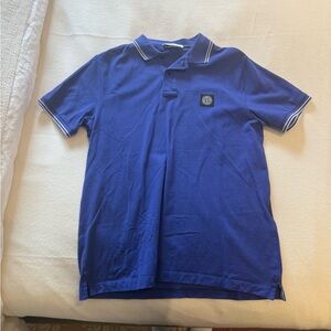 Stone Island Royal Blue Polo with White Stripe Trim Slim fit